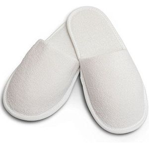 Carenesse 4 paar hotelslippers L-XL gesloten praktische en comfortabele wegwerp slippers van 100% katoenen badstof gastenschoenen wit met antislipzool maat ca. 43-44 licht en ruimtebesparend, wit,