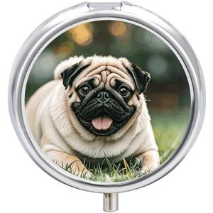 Pug Dogs Pillendoos Ronde Draagbare Kleine Pil Case Waterdichte Reizen Pillendoos Organizer voor Pocket Portemonnee en Dagelijks Gemak