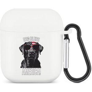 Puppy Patriottic Dog Bless America Leuke Case voor AirPods 2&1 Schokbestendige Beschermende Hoofdtelefoon Gevallen Cover Met Sleutelhanger Voor Mannen Vrouwen