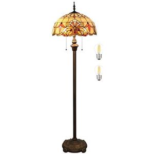 Tiffany Staande lamp geel Liaison gekleurd glas staande leeslamp 40 cm antieke hoek lamp decoratie slaapkamer woonkamer thuis kantoor (A4)