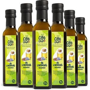 Biologische lijnzaadolie - 250 ml x 6. Bevat meer dan 50% vitamine E, K en B en omega 3. Rauwe en pure koudgeperste lijnzaadolie voor haar of voeding.