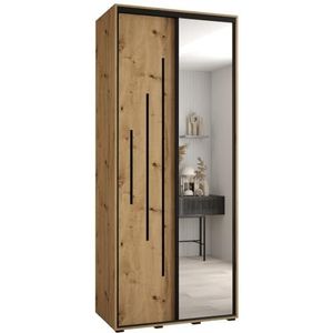 MEBLE KRYSPOL Davos 13 110 Kledingkast met twee schuifdeuren voor slaapkamer - Moderne Kledingkast met spiegel, kledingroede en planken - 235,2x110x60 cm - Artisan Artisan Black