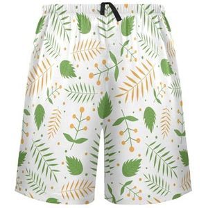 LI ZHI XIN Herenpyjamabroek, korte pyjamabroek, zomer casual shorts, elastische tailleband met trekkoord, rechte losse pasvorm met 2 zakken, S-XXL tropische plantenbladeren, Meerkleurig, S