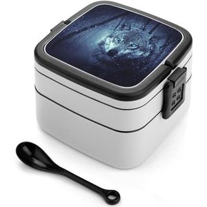 Arctic Snow Wolf 3 Lagen Bento Box Lunch Bag Salade Lunchbox Stapelbare Maaltijd Prep Containers voor Vrouwen Mannen