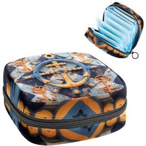 MUOOUM Nautische Stuurwielen Anker Maandverband Opbergtas Draagbare Menstruatie Tas Voor Vrouwen Tiener Meisjes Menstruatie Cup Pouch Nursing Pad Houder