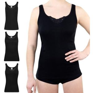 SES Onderhemd voor dames, verpakking van 3 stuks, met kant, 100% katoen, zwart, 40