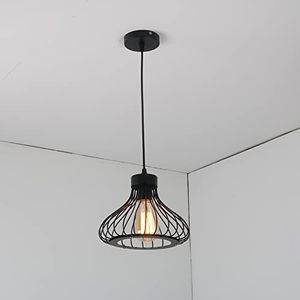 Mengjay Industriële lamp kroonluchter industriële hanglamp vintage hanglamp met kooi loft hanglamp eetkamer lamp metaal zwart voor keuken, woonkamer, slaapkamer restaurant