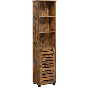 VASAGLE Vloerkast, badkamermeubel met 3 open vakken en 2 verstelbare planken achter de deur, opbergkast voor woonkamer, entree, keuken, slaapkamer, rustiek bruin BBK160X01