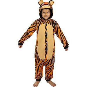 Funidelia | Onesie tijger kostuum voor meisjes en jongens Dieren, Woestijn, Jungle - Kostuum voor Kinderen, Accessoire verkleedkleding voor Halloween, carnaval & feesten - Maat 7-9 jaar - Oranje
