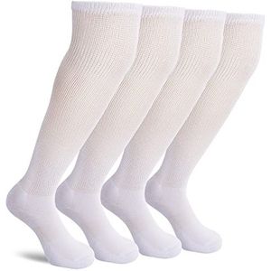 Athlemo Mens niet-bindende diabetische bamboe overknie sokken - 4 Pack naadloze medische circulatie gewatteerde sokken, WHI13-15