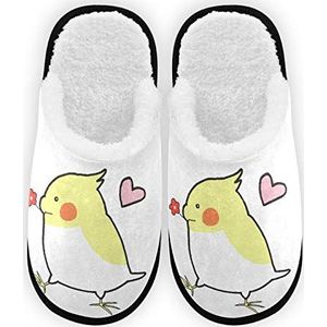 Mannen vrouwen Slippers Geel Papegaai Leuke Pluche Voering Comfort Warm Koraal Fleece Dames Huis Slippers voor Indoor Outdoor Spa