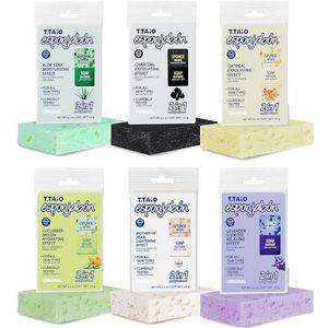 T.TAIO Esponjabon Bundel 6 stuks variëteitenpakket, parelmoer, aloë vera, lavendel, houtskool, komkommer-meloen, havermout