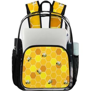 GeMeFv Grappige bijen honing doorzichtige rugzak, robuuste transparante rugzak met laptopvak voor vrouwen en mannen, werk, reizen (gele hommel), Grappige Bijen Honing, 17.7 H x 11.2 L x 6.2 W inches