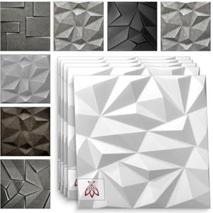 Eurodeco 3D-wandpanelen, 3D-wandpanelen, decoratie, plafondpanelen, muurdecoratie, van polystyreen XPS piepschuim, 50 x 50 cm, 3 mm dik, zirkoon wit, 32 stuks (8 m²)