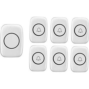 Draadloze deurbel IP44 Draadloze Deurbel 1000 Voet Pakket van 6 Knoppen en 1 Ontvanger 36 Chimes Multicolor(White)