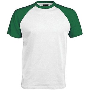 Kariban - Heren T-shirt 2 kleuren honkbal/baseball korte mouwen - 100% katoen, Wit/Bosgroen, S