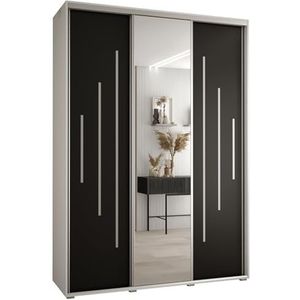 MEBLE KRYSPOL Davos 13 170 Kledingkast met drie schuifdeuren voor slaapkamer - Moderne Kledingkast met spiegel, kledingroede en planken - 235,2x170x45 cm - Wit Zwart Zilver