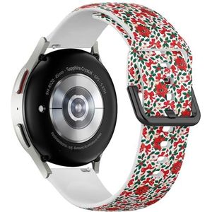 Sportieve zachte band compatibel met Samsung Galaxy Watch 6 / Classic, Galaxy Watch 5 / PRO, Galaxy Watch 4 Classic (Christmas Vintage Holly) siliconen armband accessoire