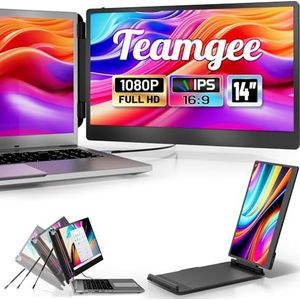 Teamgee draagbare monitor, 14"" draagbaar FHD 1080P niet-verblindend IPS dubbel scherm, werkt met Mac Windows Android Chrome Linux, past op 13""~17"" laptops