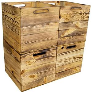 Set van 4 houten kisten, opbergkisten geschikt voor alle Kallax-rekken en Expidit planken, Kallaxsystemen, wijnkist, fruitkist, rekkist, afmetingen 33 x 37,5 x 32,5 cm, Kallax-inzetstuk (set van 4,