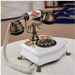 Telefoon Massief Houten Europese Telefoon Wit Zwart Home Antieke Creatieve Oude Telefoon Retro Mode Amerikaanse Handgeschilderde Patroon (Wit)