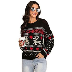 Vrouwen Kerst Jumper Pullover Winter Gezellige Lange Mouw Coltrui Truien Gebreide Trui Top Losse Fit, Black, XL