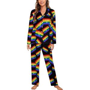 Aquarel Regenboog Spectrum Vlag Lange Mouw Pyjama Sets Voor Vrouwen Klassieke Nachtkleding Nachtkleding Zachte Pjs Lounge Sets