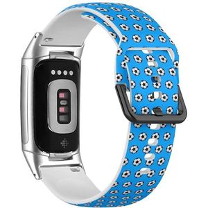 RYANUKA Zachte sportband compatibel met Fitbit Charge 5 / Fitbit Charge 6 (voetbalontwerp blauw) siliconen armband accessoire, Siliconen, Geen edelsteen