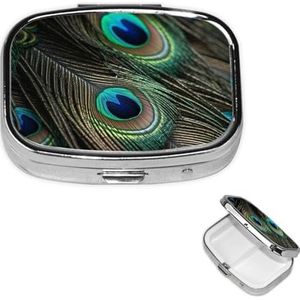 Mooie Pauwenveren Pillendoosje Draagbare Vierkante Pillendoos 2 Compartimenten Pillenorganisator Leuke Reizen Pil Container Vitamine Organizer voor Portemonnee Pocket Reiscadeau