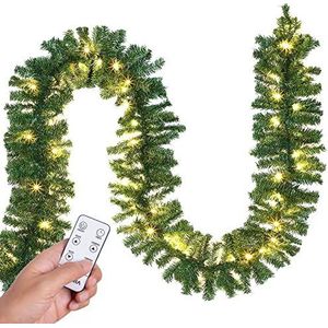 Casaria Kerstguirlande 2x5m 100 Warm Witte Led-lampjes Dennennaalden Kerstverlichting Binnen Buiten Groen Afstandsbediening Kerstslinger Warm wit
