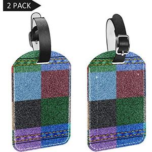PU lederen bagagelabels naam ID-labels voor reistas bagage koffer met rug Privacy Cover 2 Pack,Gekleurde vierkante denim