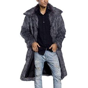 DianShaoA Jas van imitatiebont voor mannen, lange trenchcoat met reverskraag, overjas, bovenkleding, mantel, parka, Zilver, XL