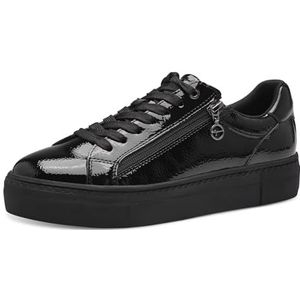Tamaris Low-Top sneakers voor dames, lage schoenen, uitneembaar voetbed, comfortabele voering, zwart (patent), 37 EU