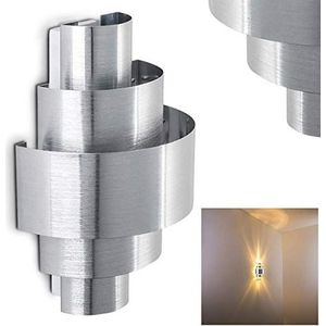 Wandlamp Lucillo van metaal in geborsteld aluminium, moderne wandlamp met up & down effect, 1 x E14, binnenwandlamp met lichteffect, zonder gloeilampen
