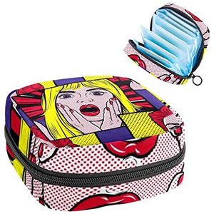 Opbergtas voor maandverband Pads, Menstruatie Cup Pouch, Periode Bag Organizer voor vrouwelijke Pads Tampons, Verrast blond meisje rood haar vrouw