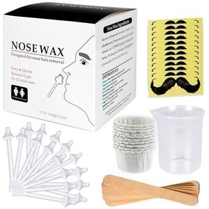 Nose Wax Kit Neushaarwax, ontharingsset voor mannen en vrouwen, 100 g neushaarwas, 20 veilige punt-applicators, 10 containers en 10 snor sjablonen, veilig, eenvoudig, snel