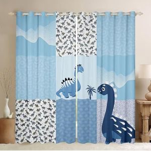 Leuke dinosaurus raamgordijnen voor slaapkamer woonkamer geometrische gordijnen voor jongens meisjes cartoon dieren in het wild raamgordijnen vrouwen mannen blauw 132 x 160 cm