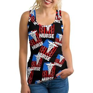 Verpleegster Patriottische Amerikaanse vlag dames tanktop mouwloos T-shirt pullover vest atletische basic shirts zomer bedrukt