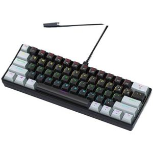 QPSJXN 60% bedraad mechanisch toetsenbord K61 61 RGB backlight zwart wit rood blauwe schakelaar compatibel met meerdere apparaten (Black Grey)