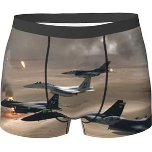 ZJYAGZX War Plane Print Boxershorts voor heren, comfortabele onderbroek, ademend, vochtafvoerend, Zwart, S