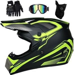 Jeugd Kind ATV Motorcross Helm, met Stofbril Masker Handschoenen, Volledige Gezicht MTB Enduro Karten Motorhelm, Uniseks BMX Racen Quad Crossmotor Botsing Helm ( Color : I , Size : M/54-55CM )