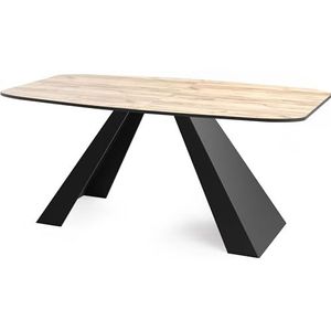 WFL GROUP Eettafel Monte in moderne stijl, rechthoekige tafel, uittrekbaar van 180 cm tot 220 cm, gepoedercoate zwarte metalen poten, 180 x 90 cm (eiken craft, 160 x 80 cm)