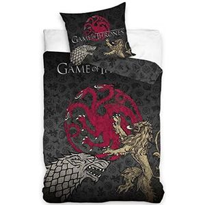Game de Thrones - Stark Wolf Lannister leeuw Targaryen Dragon - omkeerbaar dekbedovertrek 140 x 200 cm en kussensloop 60 x 70 cm - 100% katoen