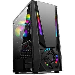 Mid-Tower Computerbehuizing E-ATX/ATX/M-ATX, Gehard Glazen Zijpaneel, Raster Frontpaneel Desktop Computerbehuizing, RGB Verlichtingsmodus(Black)