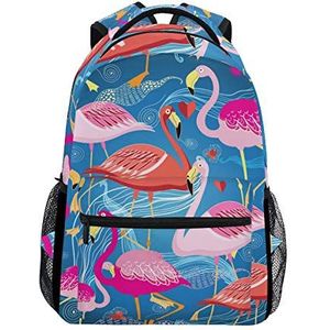 Jeansame Rugzak School Tas Laptop Reistassen voor Kids Jongens Meisjes Vrouwen Mannen Zomer Lente Tropische Flamingo Vogels Liefde Lake