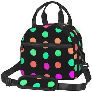 YJxoZH Multicolor Polka Dots Print Lunch Bags voor Vrouwen, Lekvrij Geïsoleerde Lunch Box, Verstelbare Schouderriem voor Werk Picknick