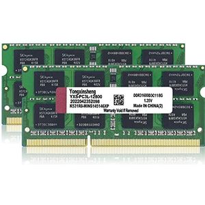 DDR3L / DDR3 16GB Kit (8GBx2) Laptop RAM 1600MHz PC3L-12800 / PC3L-12800 SODIMM Non-ECC Unbuffered 1.35V / 1.5V 2Rx8 Dual Rank 204 Pin CL11 Notebook Geheugen Computer Memory Upgrade (Groen)