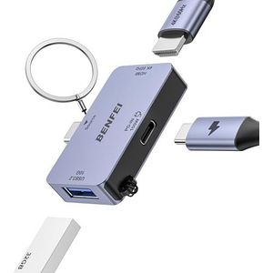BENFEI USB C Hub 3-in-1, Super Compact, USB-C naar HDMI 4K@60Hz, 10Gbps USB-A, 100W Power Delivery Compatibel met iPad Pro, MacBook Pro/Air, iMac, iPhone 16/15 Pro/Pro Max, XPS, Thinkpad en meer