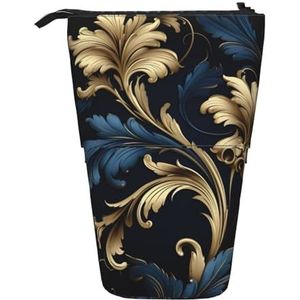 Evengigy Damast patroon print schattig etui met ritssluiting verstelbare standaard potlood houder grappige make-up tas, Zwart, Eén maat, Tas Organizer