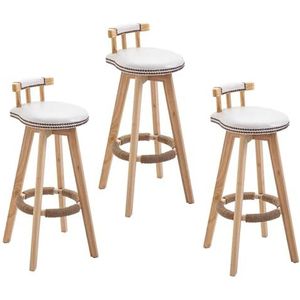 Barstoel 3-delige Set, Massief Houten Frame Draaibare Barkrukken, Met Spons Beklede Barkrukken, Geschikt For Keuken, Lounge, Bar, Kantoor (Color : White, Size : Sitting Height-63cm)